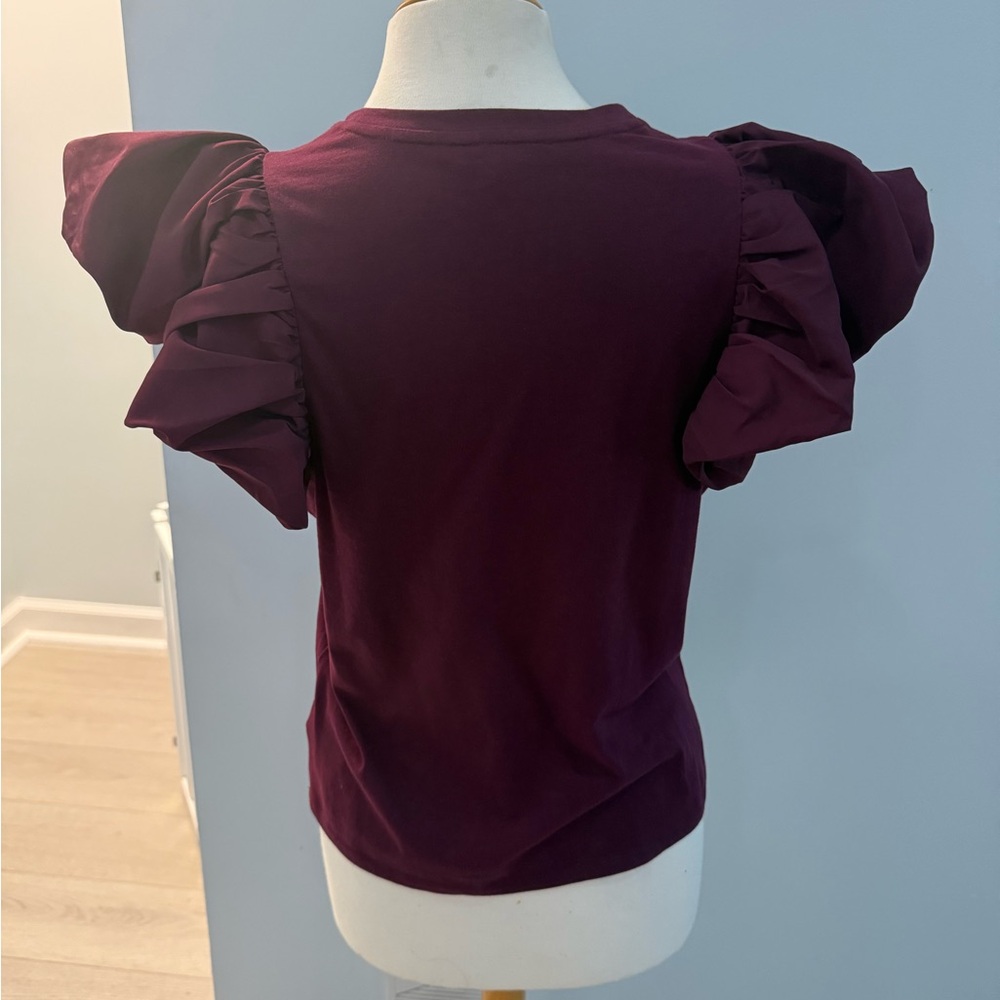 Express Burgundy Puff Sleeve Top - Picture 3 of 4